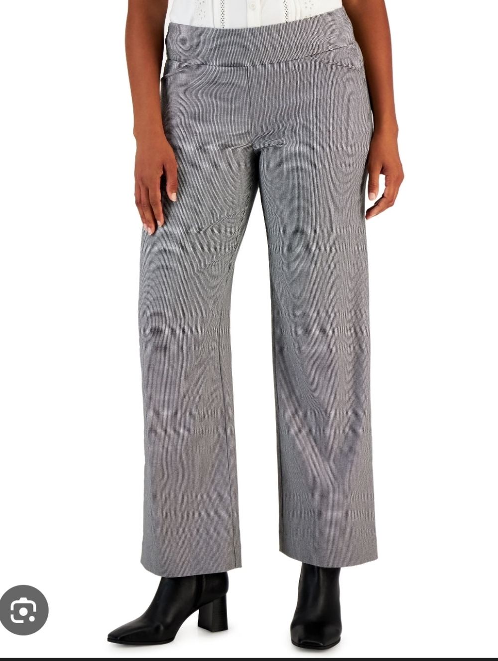 NWT Charter Club Wide Leg Houndstooth Print Pants Deep Black/Metallic Pull On 18